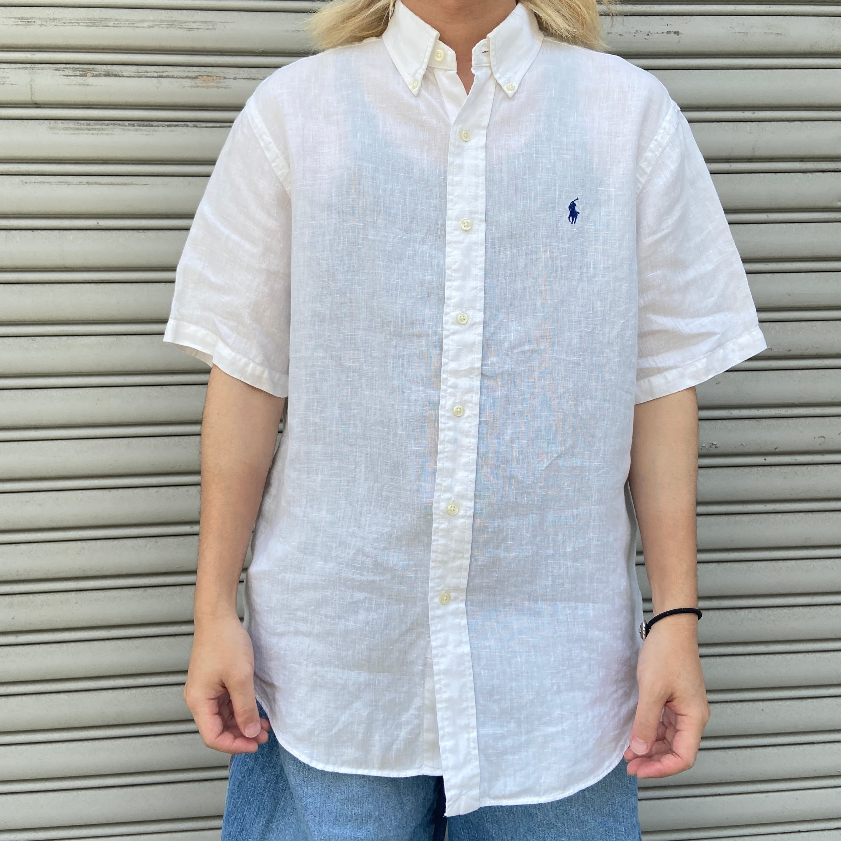 リネン Ralph Lauren 半袖シャツ XL ホワイト Ralph Lauren 半袖リネンシャツ classic fIt 白 M | 古着屋 Uan