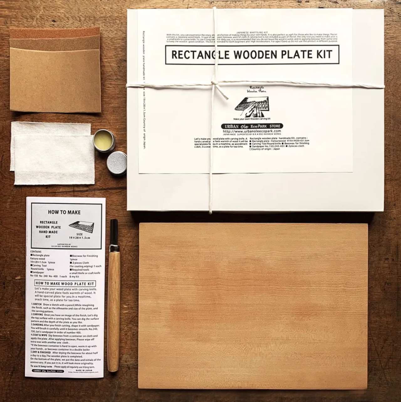 長方形のお皿を自作できる 手作りキット WOOD PLATE CARVING DIY KIT ( RECTANGLE )