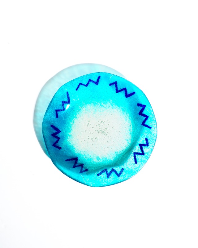 Blue Glass Plate with Geometric Pattern