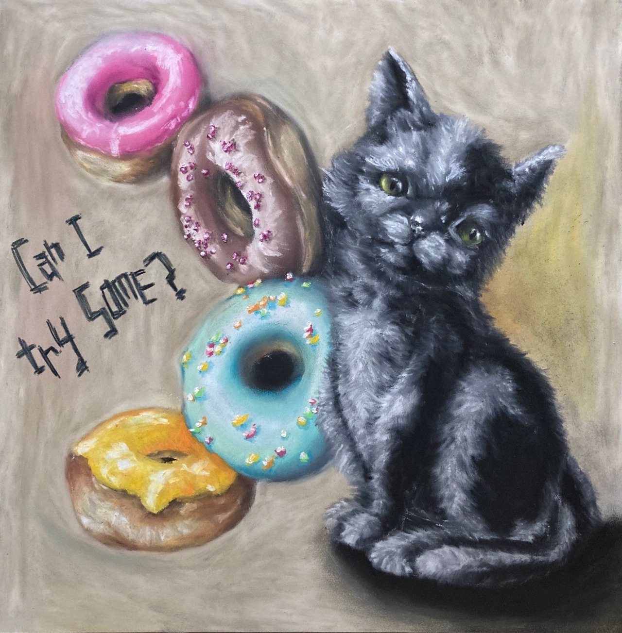 原画】手描き アート◇ドーナツ 猫 送料無料 | cmaw31118 