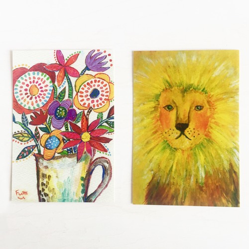 太陽のライオン＆お花　　ポストカードセット