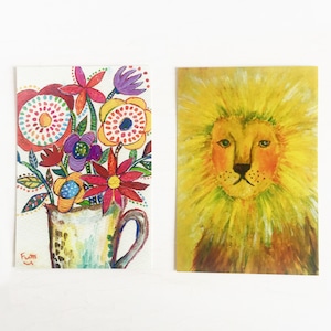 太陽のライオン＆お花　　ポストカードセット