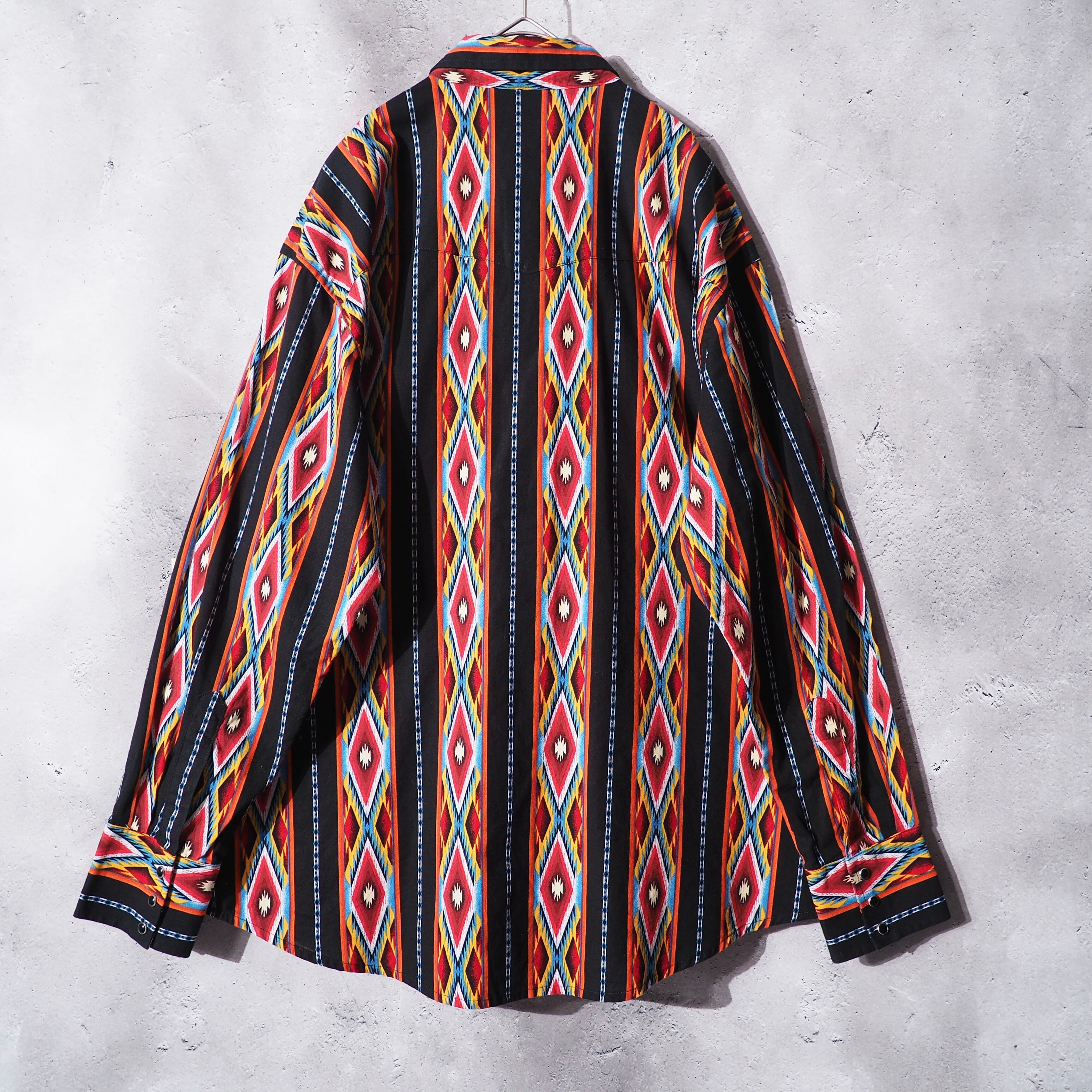 ” Wrangler ” ethnic stripe pattern vintage loose silhouette western shirt