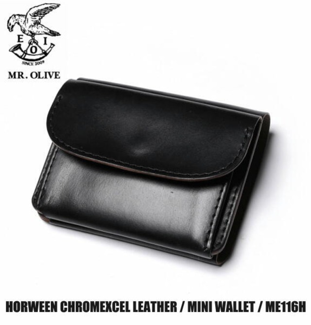 ミスターオリーブ 財布 2つ折り財布 ホーウィン クロムエクセルレザー ミニウォレット MR.OLIVE E.O.I HORWEEN CHROMEXCEL LEATHER MINI WALLET BLACK ME116H