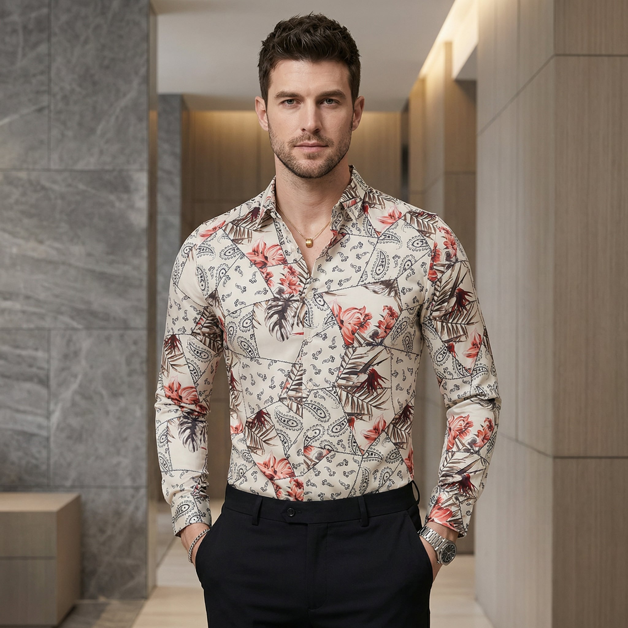 フラワーカジュアルシャツ(2color) M0230