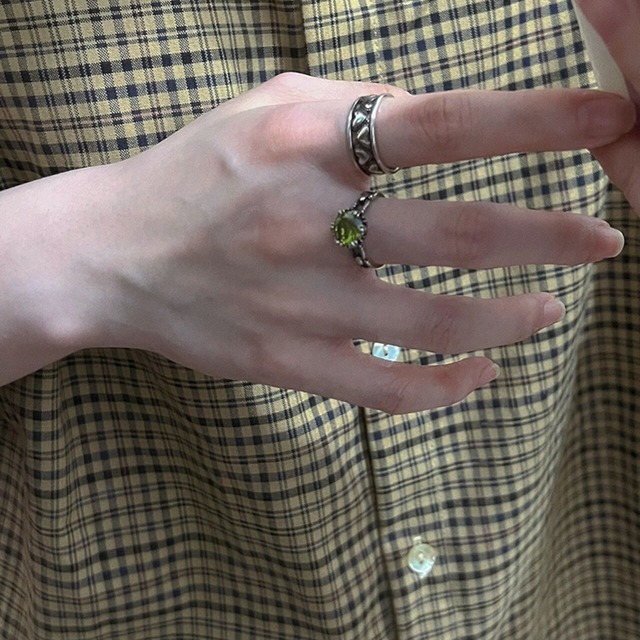 ★FOR YOUマスタードグリーンジルコニア調節可能リング