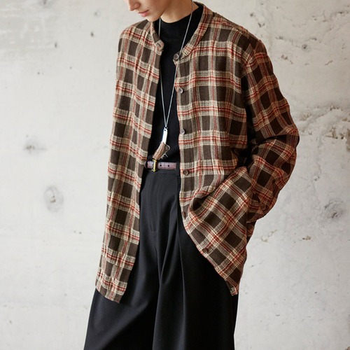 Check Pattern Stand Collar Shirt  T3758