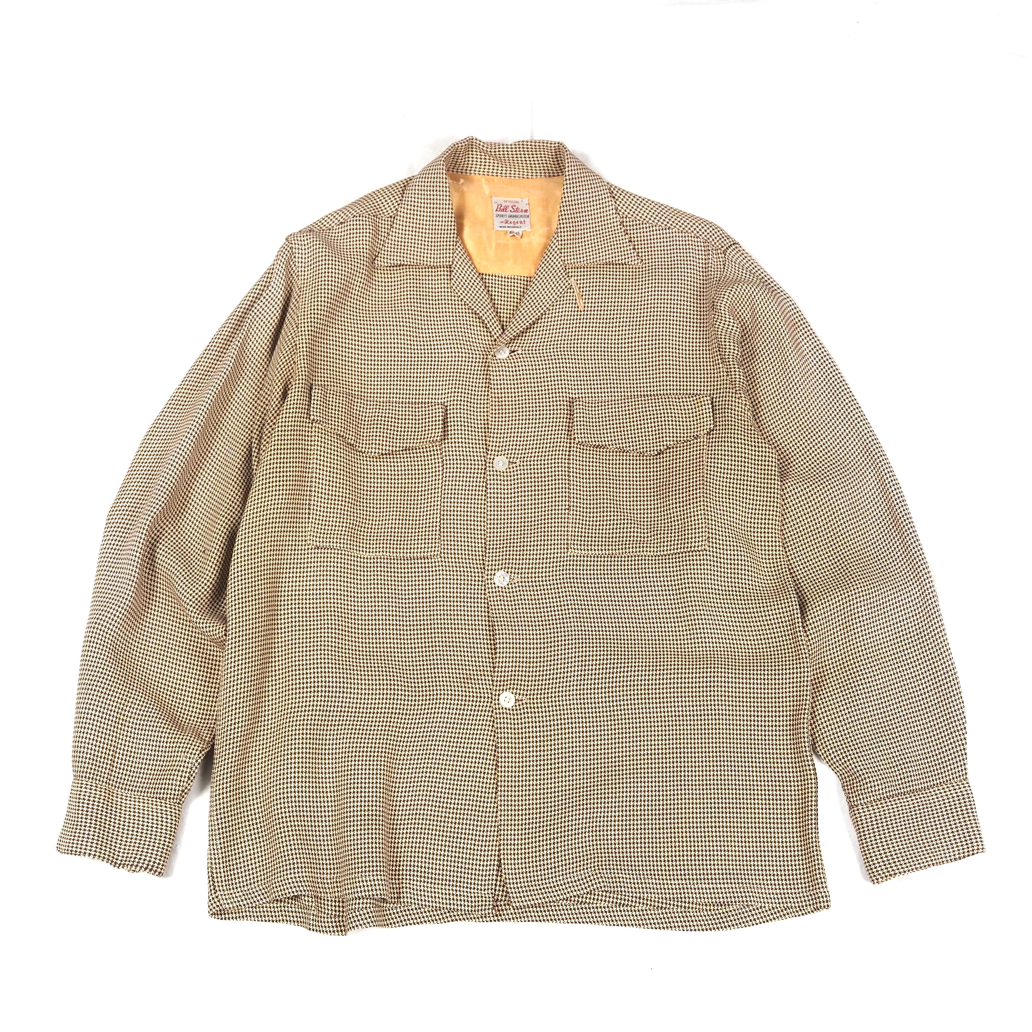 50's Regent houndstooth open collar l/s shirt S