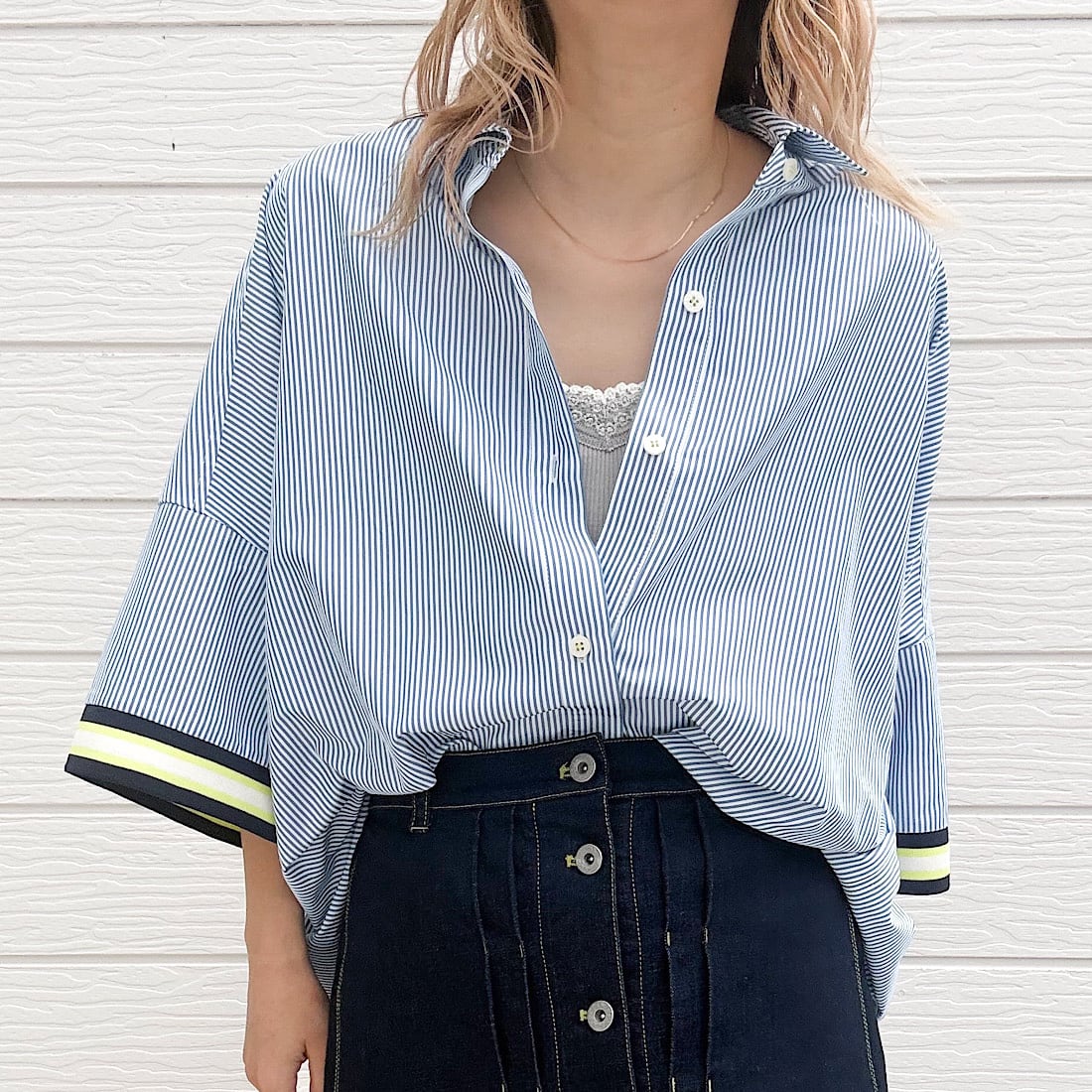 半袖リブドッキングシャツ