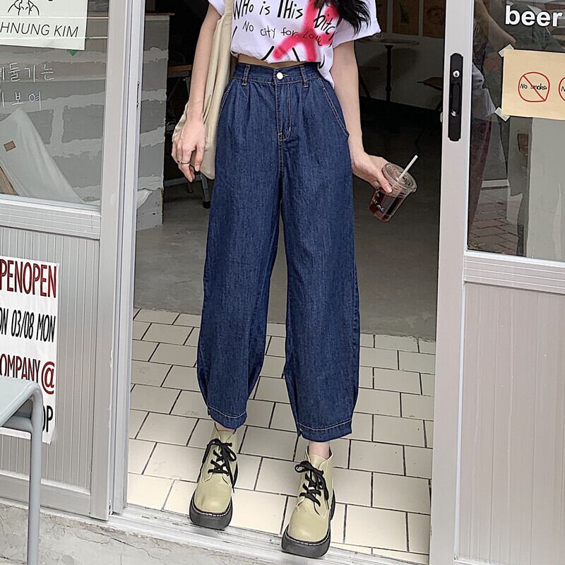 スタンダードジーンズ サマー薄手ハイウェストパンツ レトロ 夏物 1号婦人70141541787