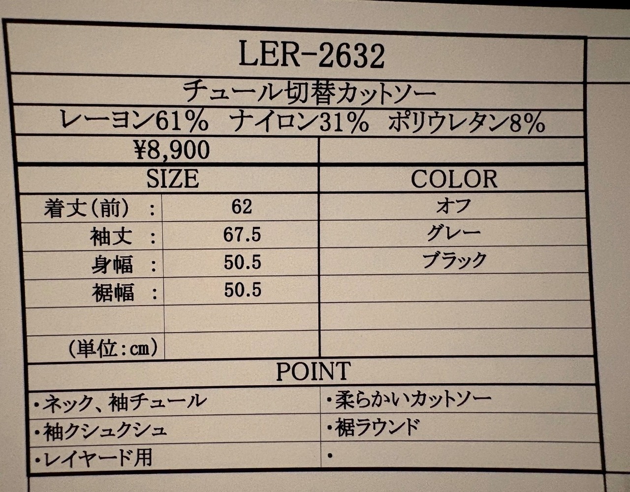 Praia チュール切り替えカットソー　2632