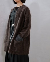 MAYKAM - MOHAIR STAND COLLAR JACKET :BROWN|キッドモヘア/二重袋編みスタンドカラー