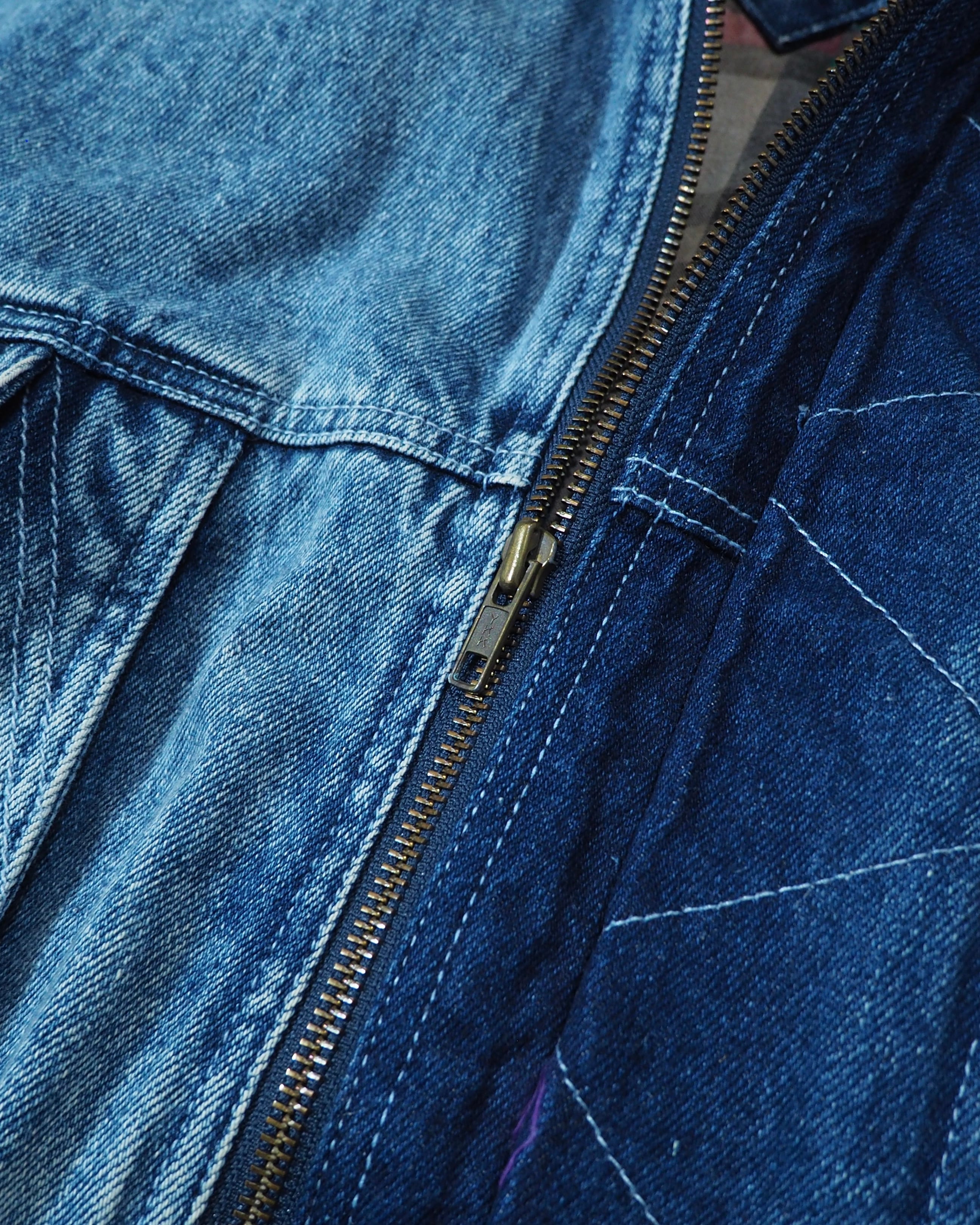 1980s Beautiful Ice Blue × leather docking Over silhouette vintage Denim jacket