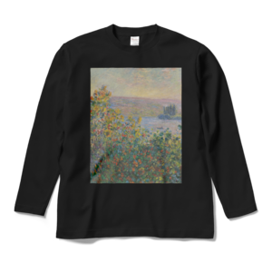 ヴェトゥイユの花壇（クロード・モネ）：厳選名作絵画ロング袖Ｔシャツコレクション（ブラック）・世界の美術作品名画グッズ【安心の送料込・税込】