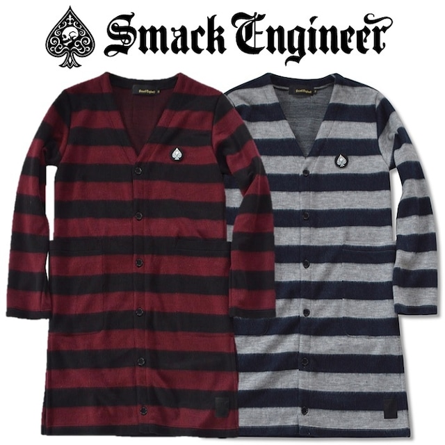 【40%OFF SALE】SMACK ENGINEER / スマックエンジニア「SHAGGY BORDER LONG CD」シャギーボーダーロングカーディガン コーディガン 黒 赤 グレー ネイビー スカル ドクロ スペード メンズ レディース ROCK PUNK ロック パンク ギフトラッピング無料 ステージ衣装 Rogia