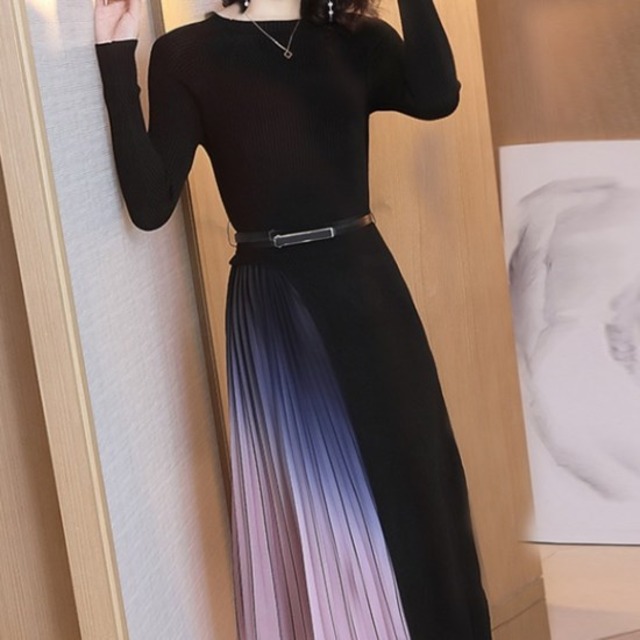 パーティードレス ワンピース レディース 40代 きれいめ 冬 50代 代 秋冬 秋 膝下丈 長袖 ラウンドネック Aライン おしゃれ きれいめ オフィス 大人 フォーマル 上品 通勤 30代 Dress Plaatje