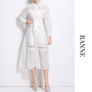 Lace Bloom Shirt Dress　a0088