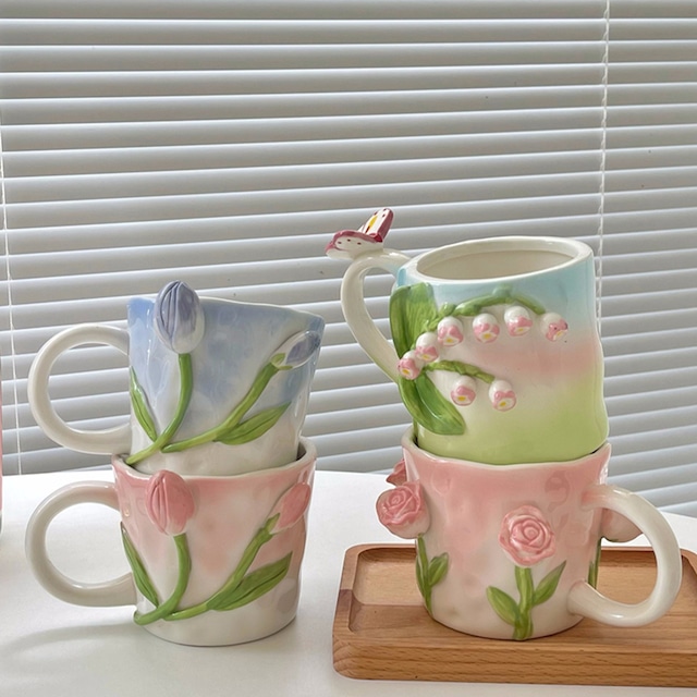 【CUP】レリーフフラワーロゴキャンディ色系カップ