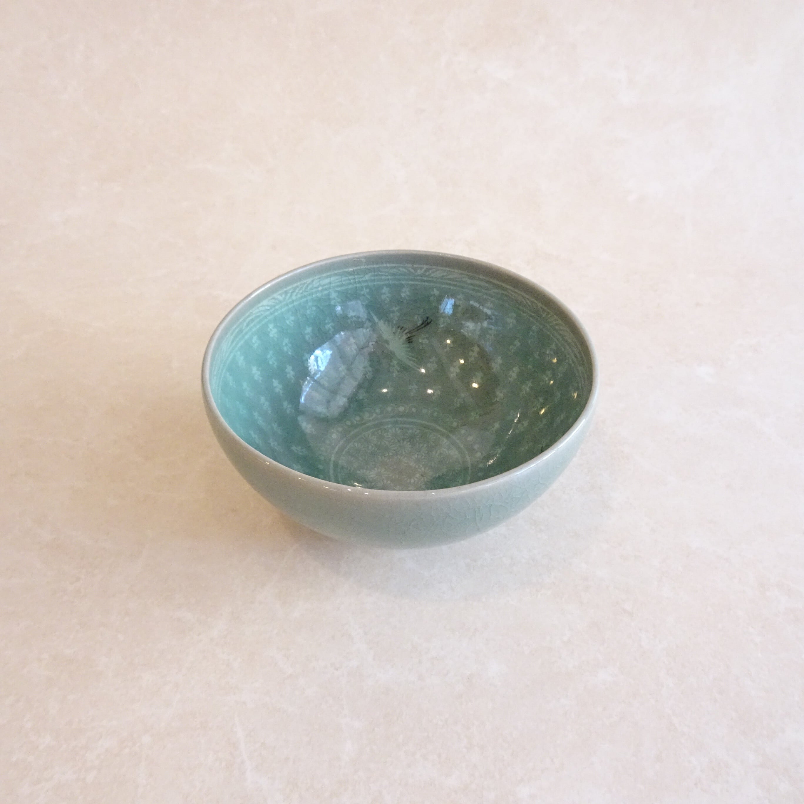 韓国青磁 鶴雲文の象嵌器（池光） | 純喫茶家具の村田商會