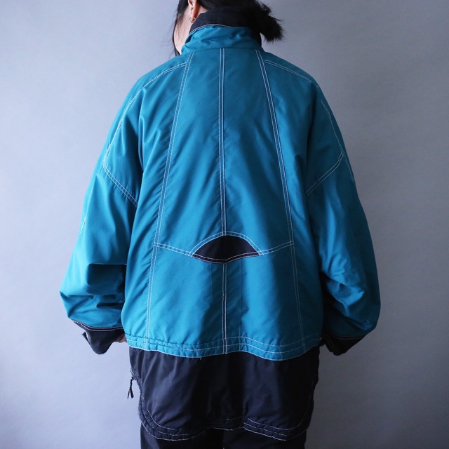 stitch work multi zip and pocket tech design loose silhouette jacket