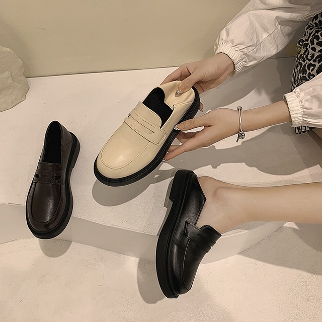 スタイルレザースプリングブラックスタンダードシングル 靴 シューズ レトロ 春物 フェイクシューズ14538058402