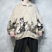 cat pattern zip up fleece