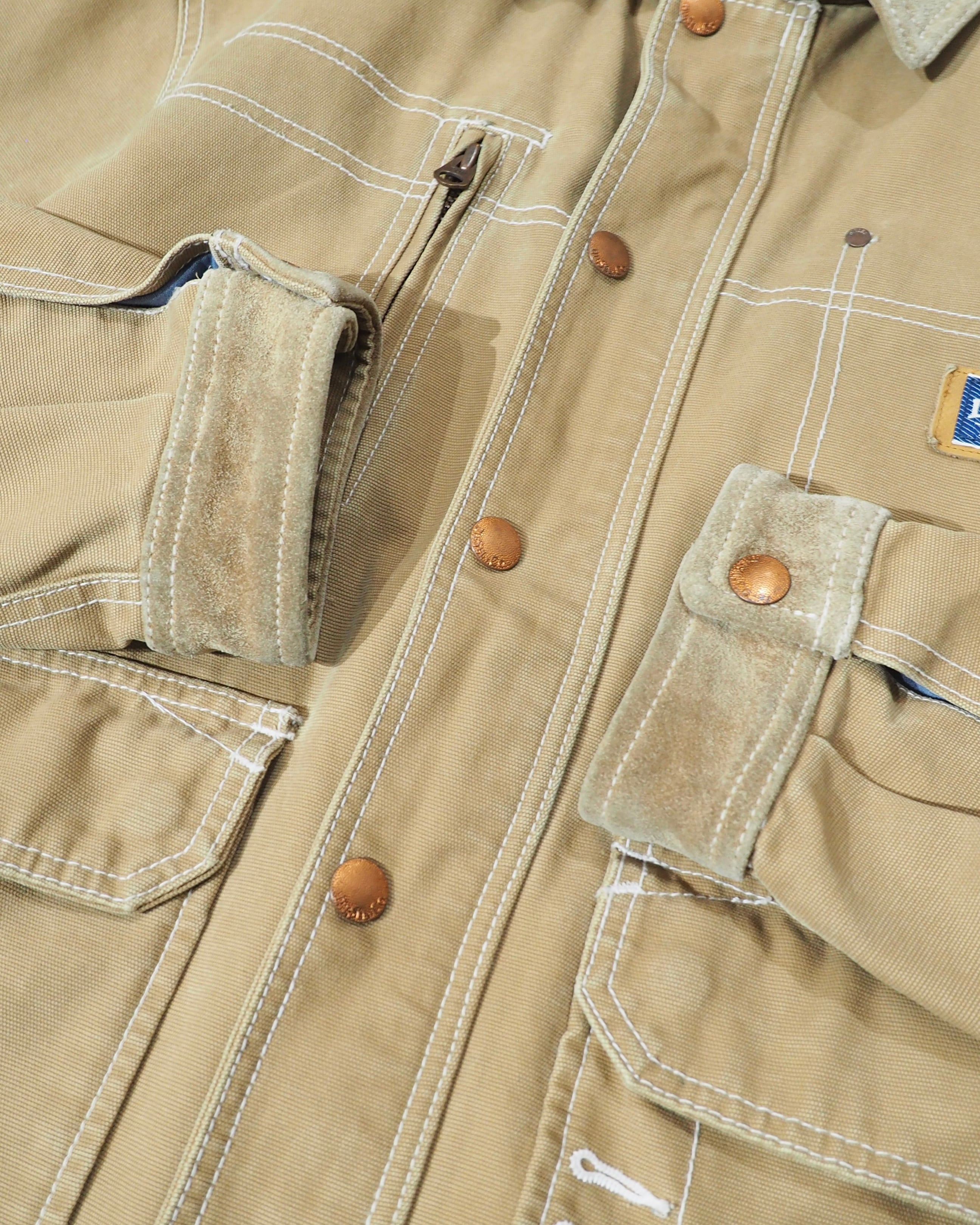 " DIESEL " Suede Leather Switching Cotton Duck Work Jacket