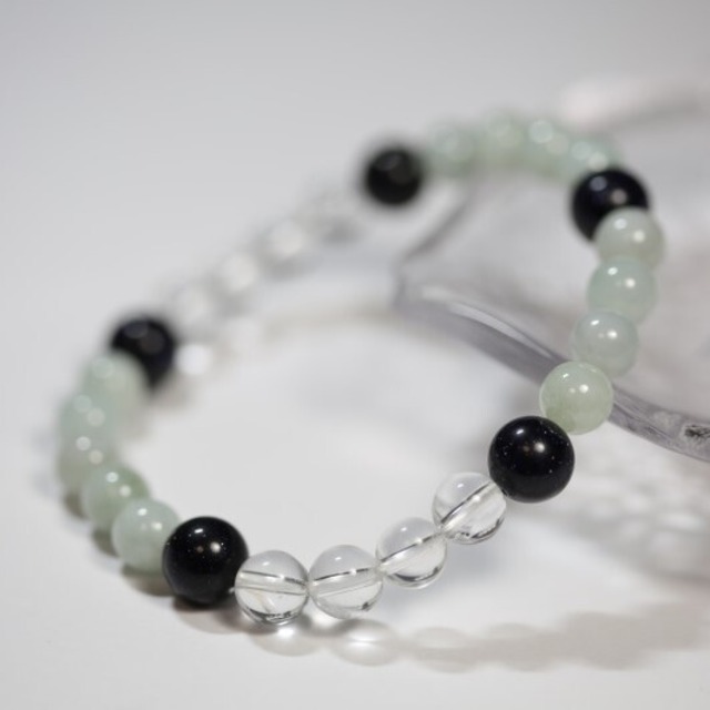 ブルーゴールドストーンと水晶・翡翠のブレスレット(143)