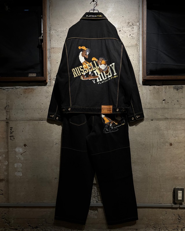 【Caka】“PLATINUM FUBU” "Fat Albert and the Cosby Kids" Special Embroidery Vintage Black Denim Setup