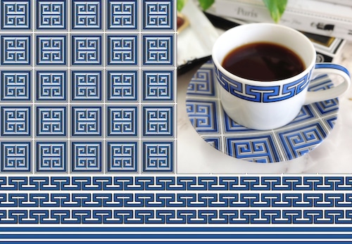 Greek Key New York Style　Blue　ポーセラーツ白磁用転写紙