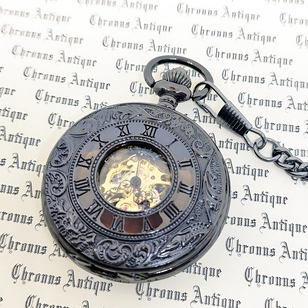 No.105w 手巻き式懐中時計【両開きタイプ】 ( クローム ローマ 青文字