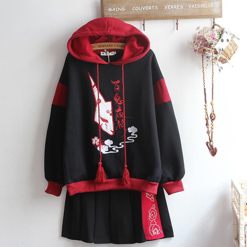 サブカル 服 地雷系 通販 パーカー プリーツスカート ツーピース タッセル 狐刺繍 百鬼夜行 チャイニーズゴシック スロリ JK闇かわいい ストリート