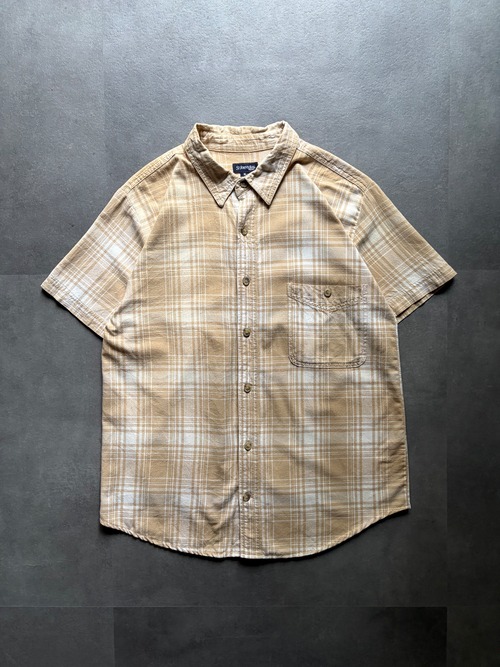 ST. JOHN'S BAY チェックシャツ 半袖 XL ベージュ セントジョンズベイ