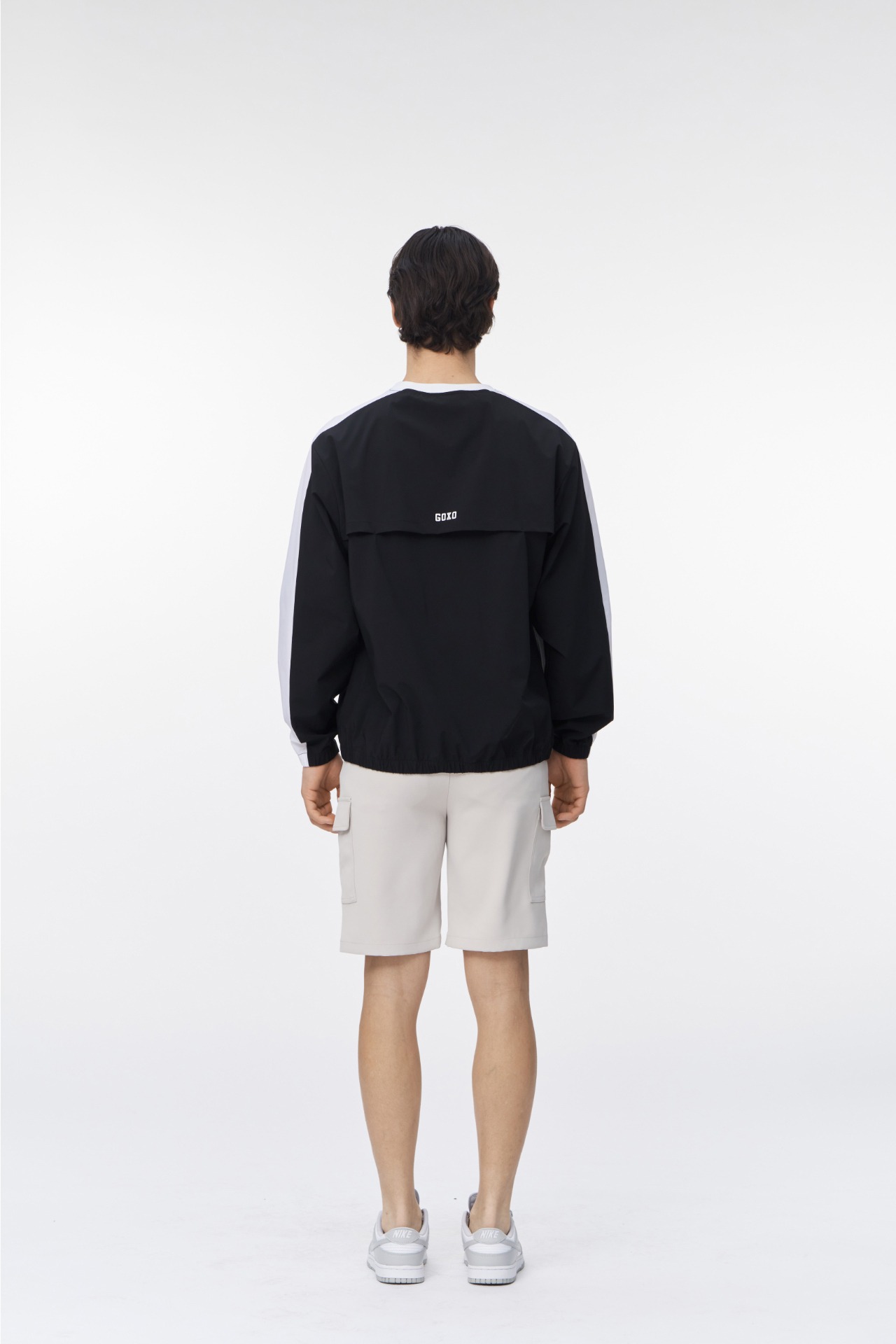 GOXO ゴーエックスオー ライン配色ウーブンマンツーマン ブラック