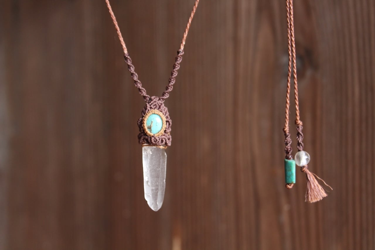 Lemurian Seed Crystal  & Turquoise micro macrame pendant