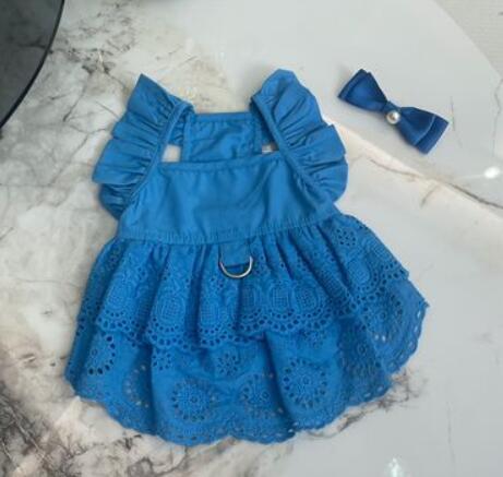 《予約》3101473 飾りレーススカートのブルーワンピース