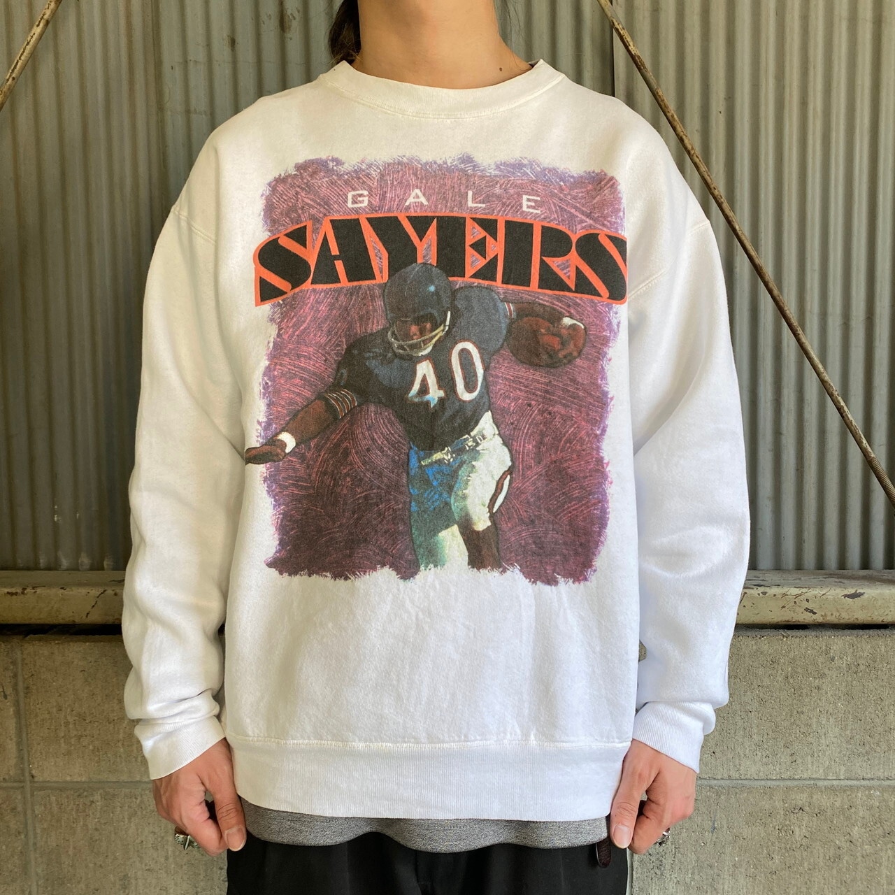 USA製 90年代 NFL ゲイル セイヤーズ 人物プリント スウェットシャツ 