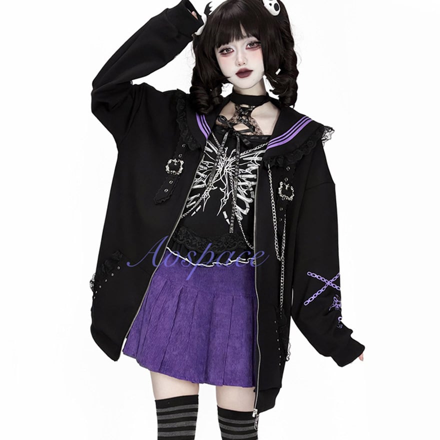 地雷系 ジャケット サブカルチャー ライブ 参戦服 チェーン 推し活 Y2K