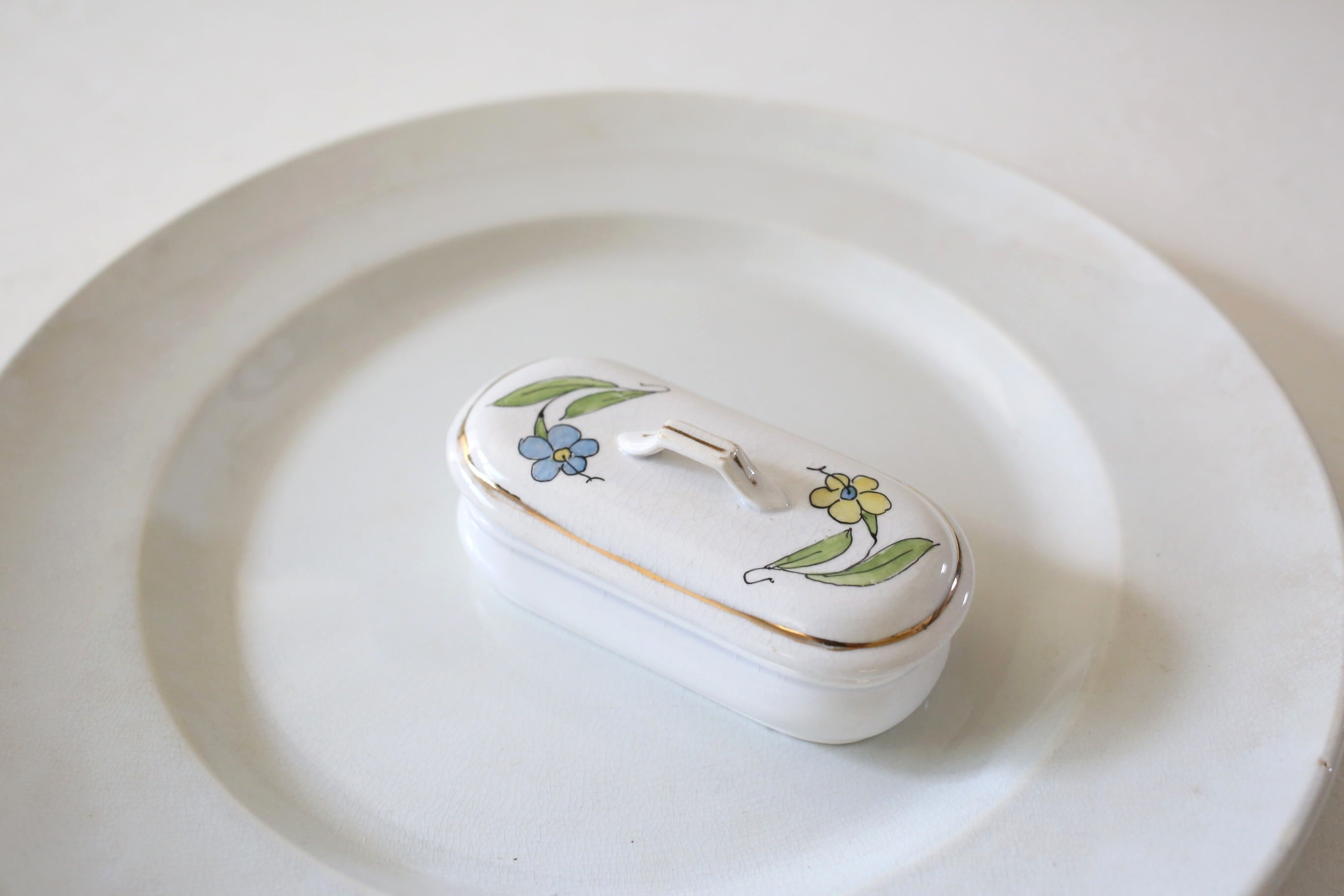 フランス アンティーク ヴィンテージ 陶器 蓋付きトレイ N-05912