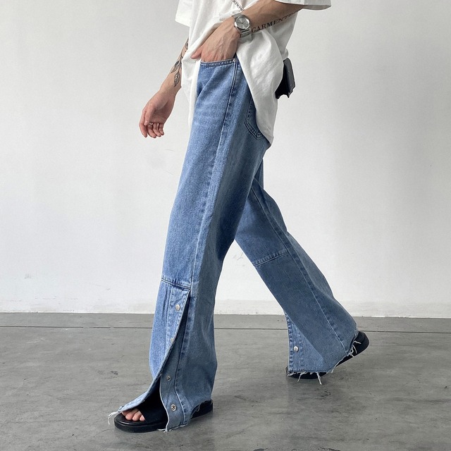 Side button slit jeans   b-324