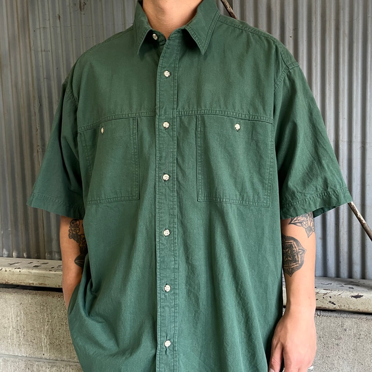 90年代〜 WOOLRICH ウールリッチ 無地 半袖 コットンシャツ メンズXL