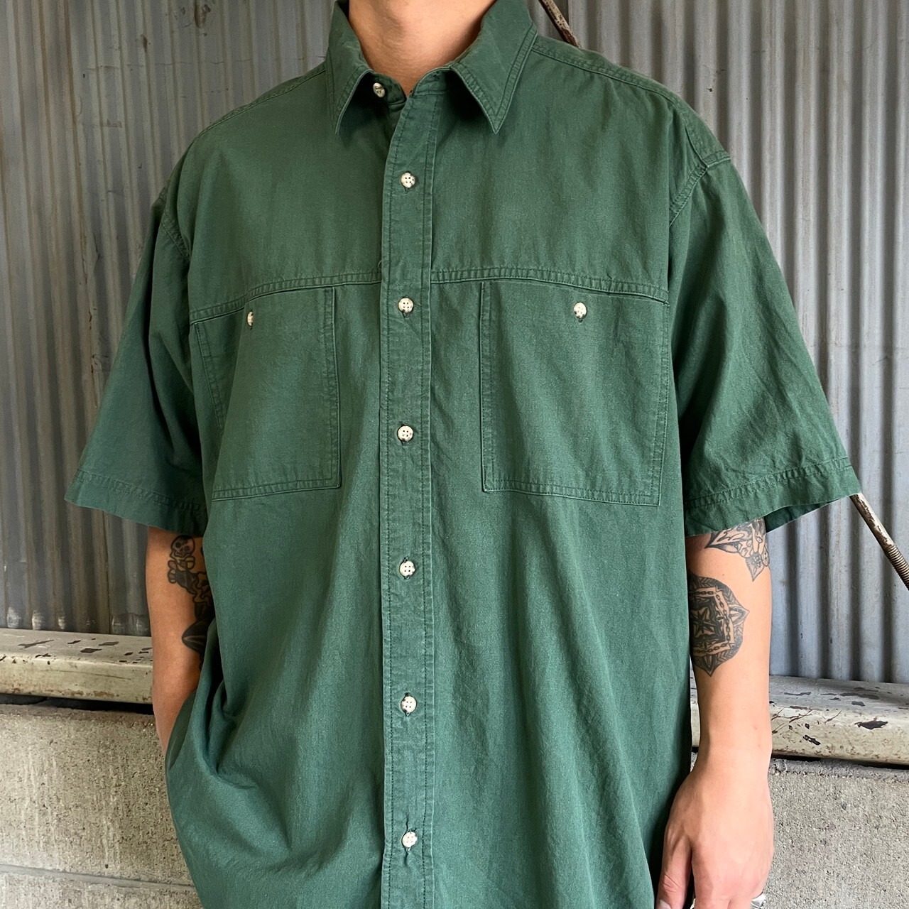 90年代〜 WOOLRICH ウールリッチ 無地 半袖 コットンシャツ メンズXL 