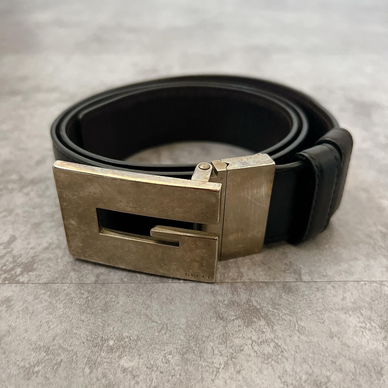 新品】GUCCI グッチ ベルト 黒 シルバー Gバックル メンズ レディース