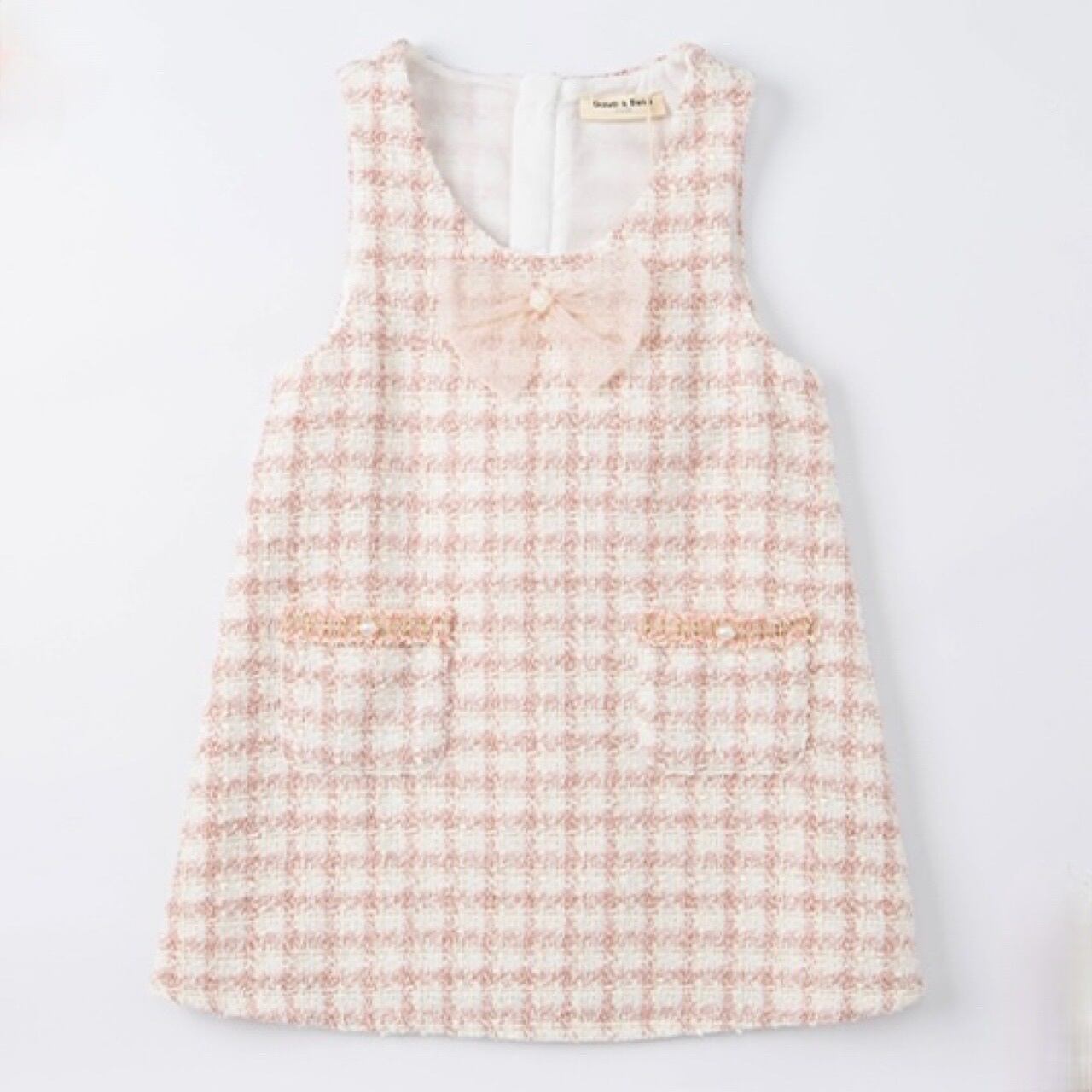 【80-140cm】Dave & Bella リボン付きチェック柄ノースリーブワンピース【050401】