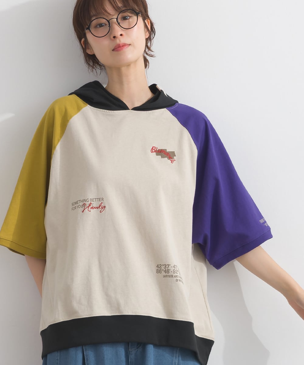 J261085 ランダムロゴ半袖パーカーTシャツ / Random Logo Short Sleeve