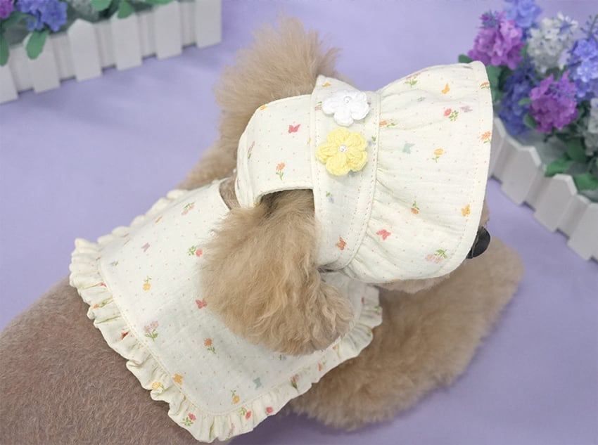 romantic cape & cap set 2color / 犬用 帽子 ケープ バンダナ スカーフ アクセサリー ドッグウェア ペット用 cap 被り物 パーティー インスタ映え お出かけ お揃い 撮影会 キャップハット