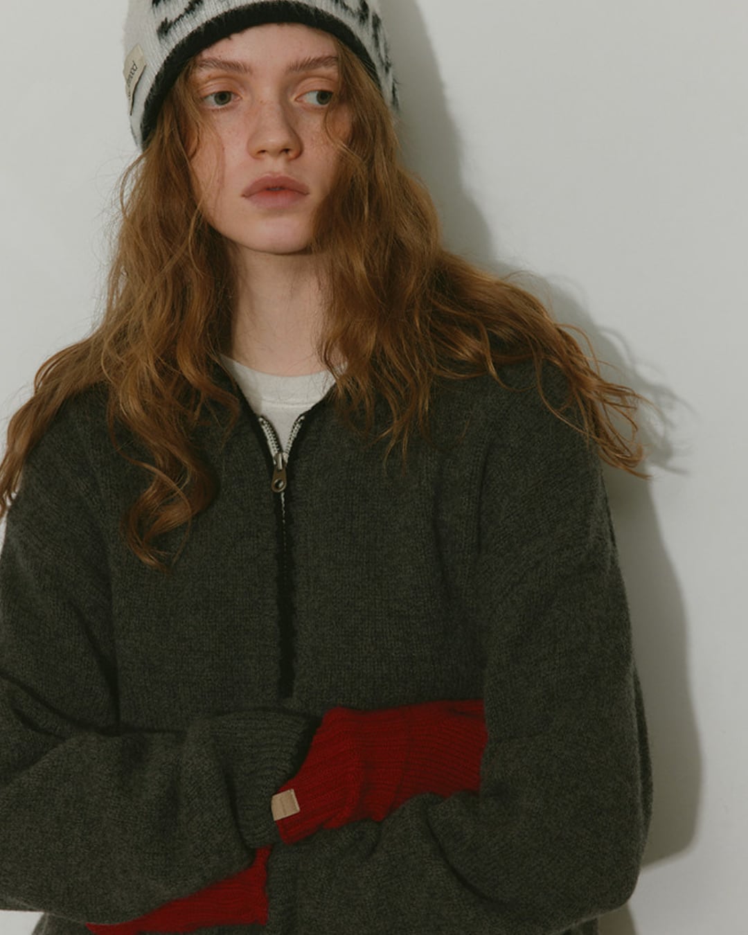 half zip hooded knit(gray)