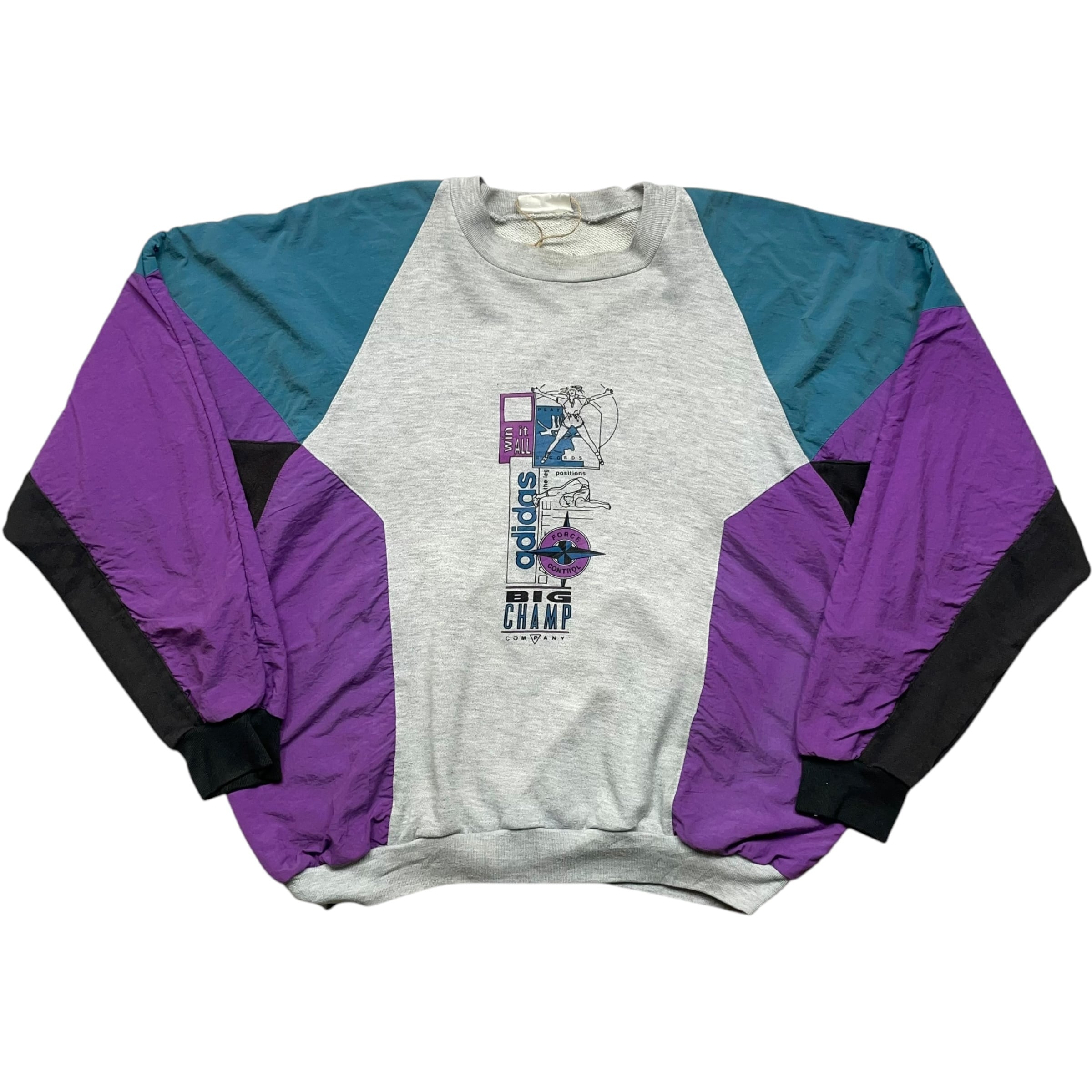 《L》 adidas アディダス スウェット 切り替え ナイロン マルチカラー 80年代 vintage no.6340