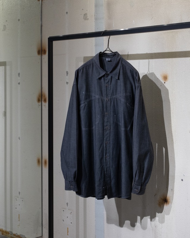 1990s vintage "Marithé François Girbaud" front pocket designed over sized shirt / steel button / From US