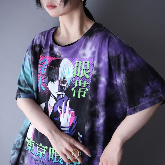 "東京喰種" psychedelic poison color over silhouette h/s tee